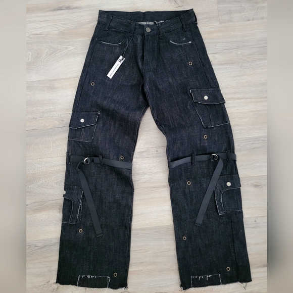 FAIT PAR LUI Les Demons Portent - Unisex Black Cargo Pants sz 30 - Picture 4 of 11